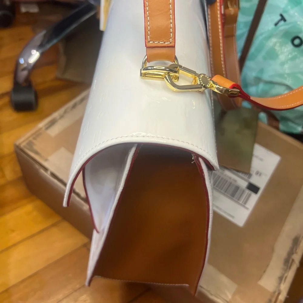 Arcadia Italian patent leather satchel bag white NWT retail $498 - Picture 6 of 16